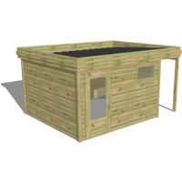ABRI DE JARDIN bois Pin autoclave 27mm - 4,44x3,44m / 15,3m2 - Bac acier - Abri Français