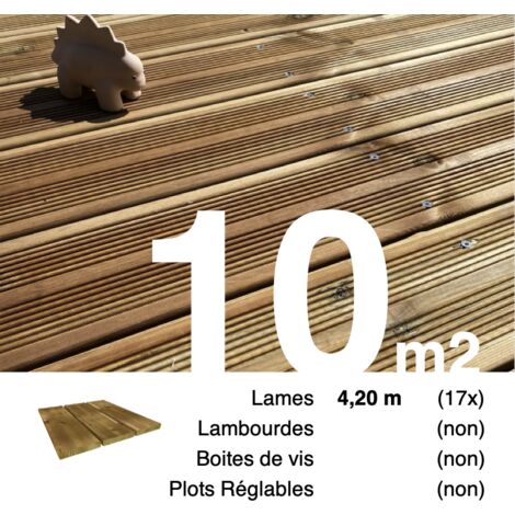 Terrasseenbois.Fr – Lames de terrasse en pin autoclave marron 4,2 m – Traitement classe 3 – Réversibles rainurées et lisses – Pour surfaces extérieures 10 m²
