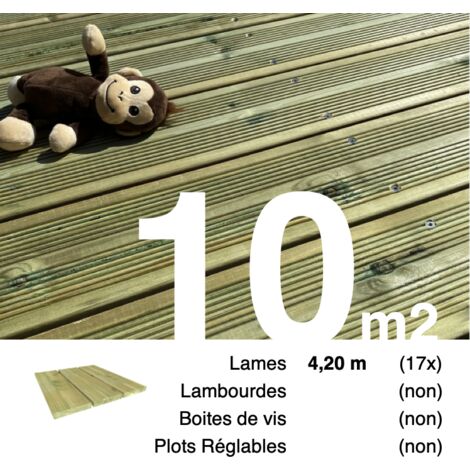 Planches de terrasse Pin autoclave Vert pour 10 m² • Longueur 4,2 m