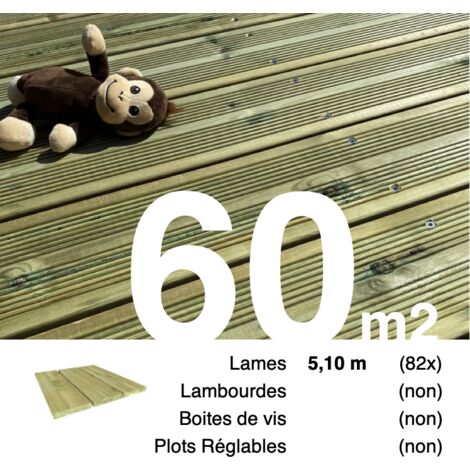 Planches de terrasse Pin autoclave Vert pour 60 m² • Longueur 5,1 m • Livraison gratuite