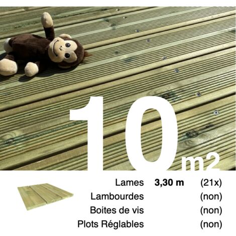 Planches de terrasse Pin autoclave Vert pour 10 m² • Longueur 3,3 m