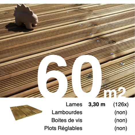 Planches de terrasse Pin autoclave Marron pour 60 m² • Longueur 3,3 m • Livraison gratuite