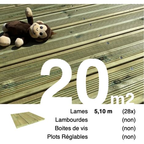 Planches de terrasse Pin autoclave Vert pour 20 m² • Longueur 5,1 m