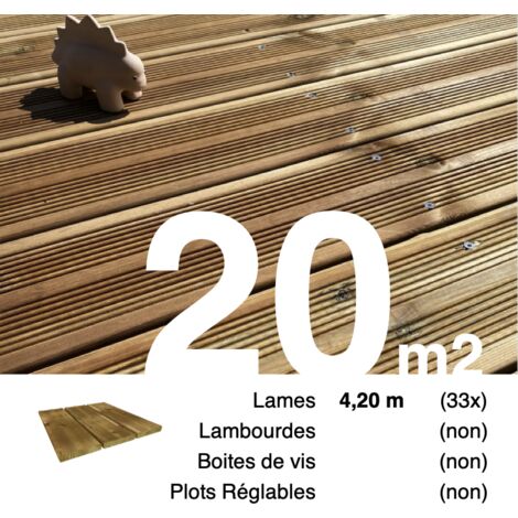 Terrasseenbois.Fr – Lames de terrasse en pin autoclave marron 4,2 m – Traitement Classe 3 – Lot de 33 lames pour 20 m² – Réversibles rainuré et lisse
