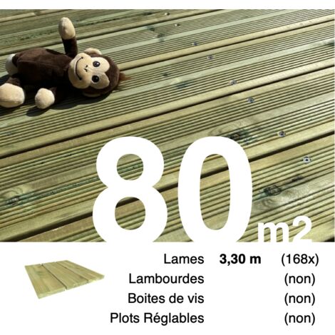 Planches de terrasse Pin autoclave Vert pour 80 m² • Longueur 3,3 m • Livraison gratuite
