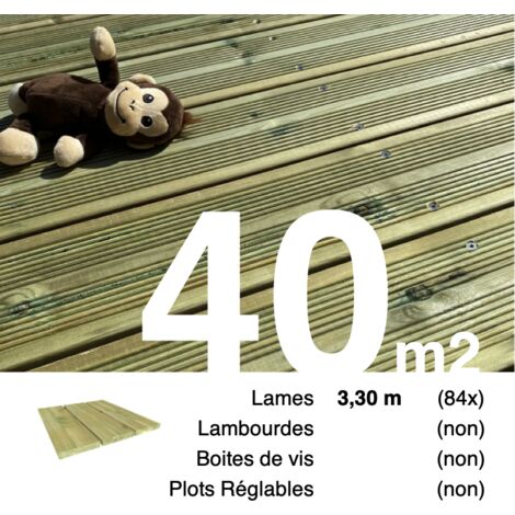 Planches de terrasse Pin autoclave Vert pour 40 m² • Longueur 3,3 m • Livraison gratuite