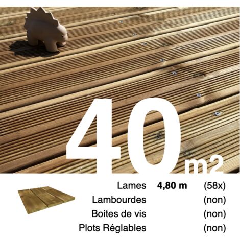 Terrasseenbois.Fr – Lame de terrasse en pin autoclave marron 4,8 m – Section 27x145 mm – Traitement classe 3 pour durabilité – Pour 40 m²