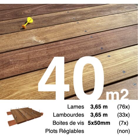 Kit terrasse bois exotique CUMARU pour 40 m² • Lames 3,65 m, lambourdes 3,65 m et visserie Inox • Livraison gratuite (1/4)