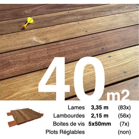 Kit terrasse bois exotique CUMARU pour 40 m² • Lames 3,35 m, lambourdes 2,15 m et visserie Inox • Livraison gratuite (1/4)
