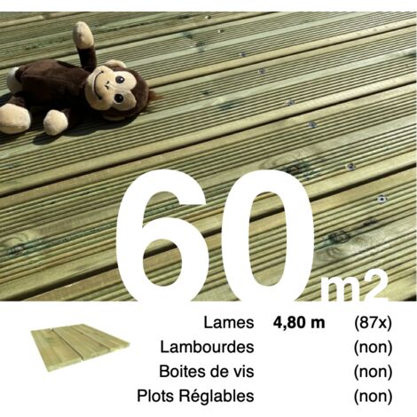 Planches de terrasse Pin autoclave Vert pour 60 m² • Longueur 4,8 m • Livraison gratuite