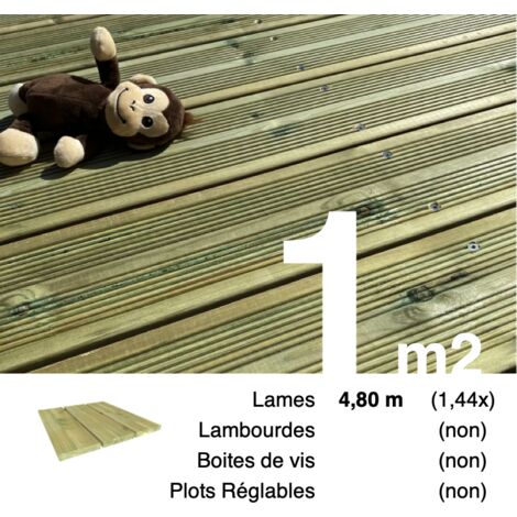 Planches de terrasse Pin autoclave Vert pour 1 m² • Longueur 4,8 m