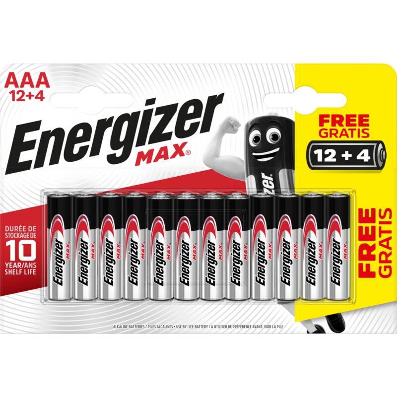 Pack de 12 + 4 pilas alcalinas aaa Max, 1,5 V, ENERGIZER ENERGIZER