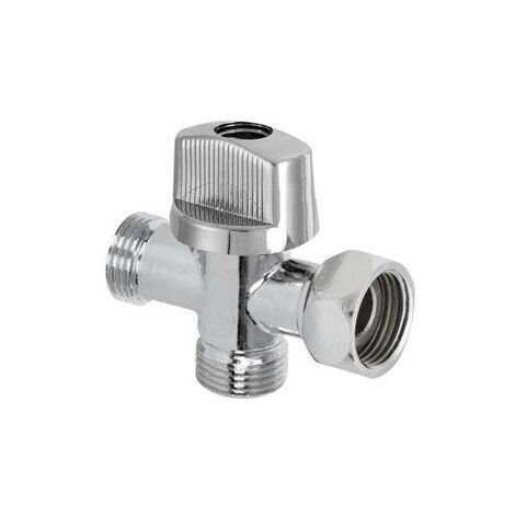 Llave de paso WC con válvula de 3 vías en latón cromado Sans marque