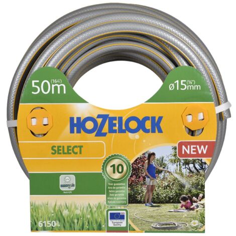 Manguera jardín Hozelock Select anti UV gris amarillo rayas 3D diámetro 15mm 50m HOZELOCK