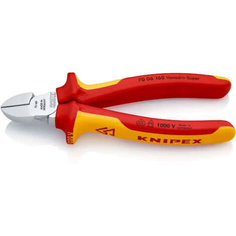 KNIPEX 70 06 160 SB Alicate de corte diagonal aislados con fundas multicomponentes, según norma VDE cromado 160 mm (1/8)
