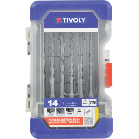 Tivoly • Ranger caja de 14 brocas SDS Ø4-5-6x2-8x2-10 mm L110mm y Ø5-6-6-6.5-8-8-10mm L160mmm (1/2)