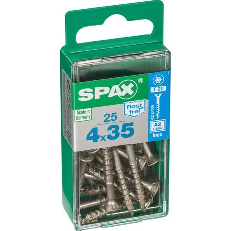 Juego de 25 tornillos SPAX de cabeza avellanada torx de acero inoxidable, Diam.4 mm x L.35 mm SPAX