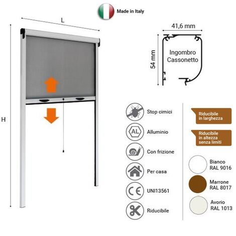 Zanzariera Per Finestra Verticale Riducibile 60x150 Bianco Sangiorgio