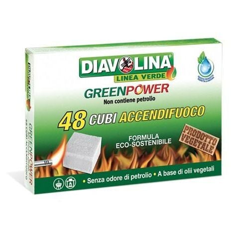 Diavolina Accendifuoco 48 cubi vegetale ecologico Inodore 100% naturale