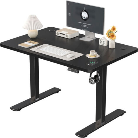 DEVOKO Höhenverstellbarer Stehtisch, 120 x 60 cm, Stehtisch, Schreibtisch mit Spleißplatte, Schwarzer Rahmen/Schwarze Platte