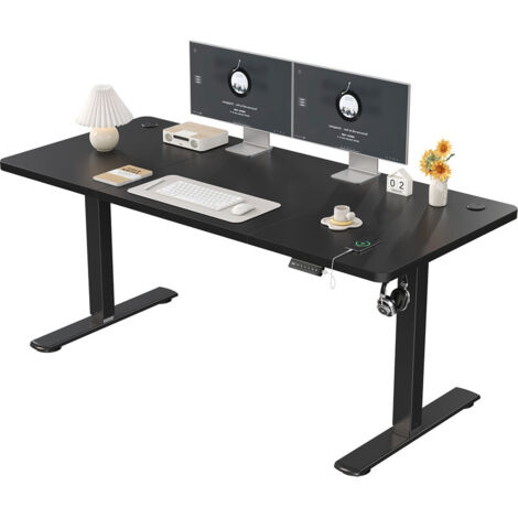 DEVOKO Höhenverstellbarer Stehtisch, 120 x 60 cm, Stehtisch, Schreibtisch mit Spleißplatte, Schwarzer Rahmen/Schwarze Platte