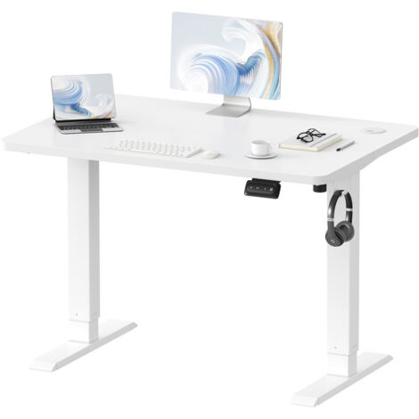 Devoko 100 x 60 cm höhenverstellbarer Stehtisch, Sitz-Steh-Bürotisch, Computertisch mit Memory-Funktion, stabiler Metallrahmen, leiser Betrieb, weiß