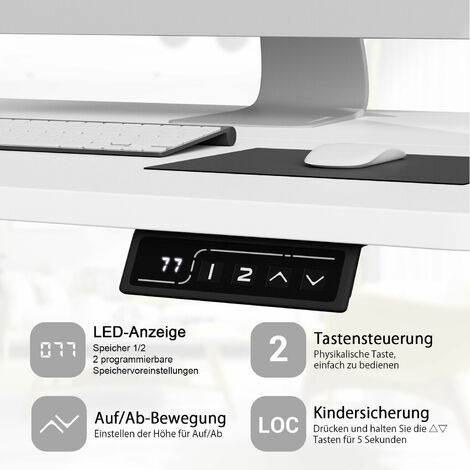 Devoko Schreibtisch Höhenverstellbar Elektrisch,Stehschreibtisch mit Memory-Steuerung Technologie,100 x 60 cm Weiß