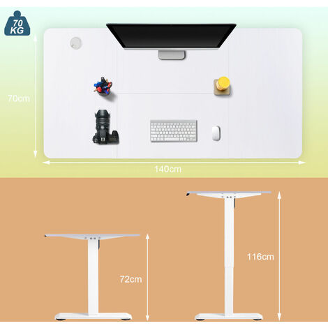 Devoko Höhenverstellbarer Schreibtisch (160x80 cm) - Schreibtisch Höhenverstellbar Elektrisch Touchscreen,Spleißbrett,Weiß