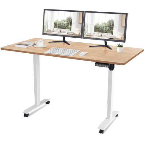 Devoko Höhenverstellbarer Schreibtisch (160x80 cm) - Schreibtisch Höhenverstellbar Elektrisch Touchscreen,mit Rollen,Spleißbrett,Weiß -beige