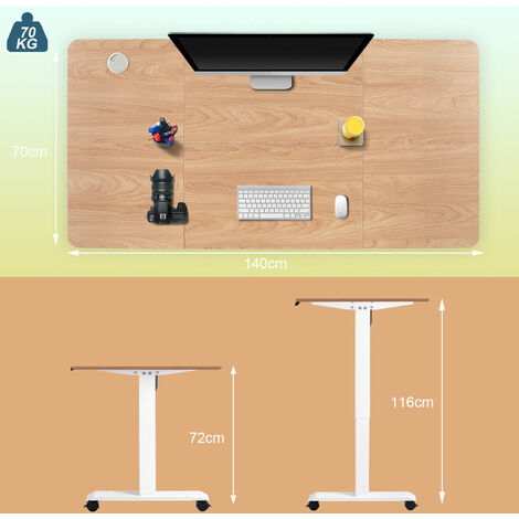 Devoko Höhenverstellbarer Schreibtisch (160x80 cm) - Schreibtisch Höhenverstellbar Elektrisch Touchscreen,mit Rollen,Spleißbrett,Weiß -beige