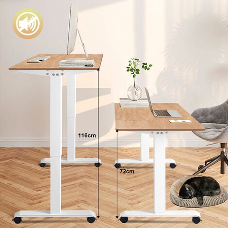 Devoko Höhenverstellbarer Schreibtisch (160x80 cm) - Schreibtisch Höhenverstellbar Elektrisch Touchscreen,mit Rollen,Spleißbrett,Weiß -beige