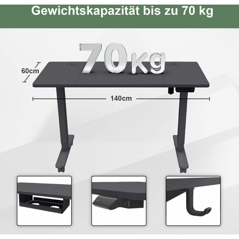 Devoko Höhenverstellbarer Elektrisch Schreibtisch- Sitz- & Stehpult mit Ladebuchsen 140 x 60 cm Schwarzer