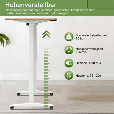 140x70cm Höhenverstellbarer Schreibtisch elektrisch,Stehschreibtisch Höhenverstellbar,mit Nackengesundheitsmodus,Weiß-Light Nussbaum