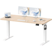 Devoko 140 x 60 cm höhenverstellbarer Stehtisch, Sitz-Steh-Bürotisch, Computertisch mit Memory-Funktion, stabiler Metallrahmen, leiser Betrieb, beige