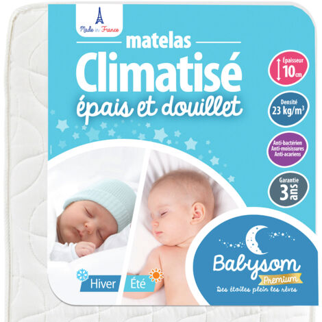 Matelas Bébé/Enfant Climatisé - 80x160 cm  Réversible : Face Été/Face Hiver  Lit Cabane  Épaisseur 10 cm
