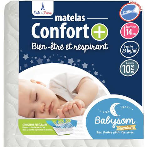 Babysom - Matelas Bébé Confort+ - 70 x 140cm - Ultra Ventilé - Déhoussable - Epaisseur 14cm - Garantie 10ans (1/5)