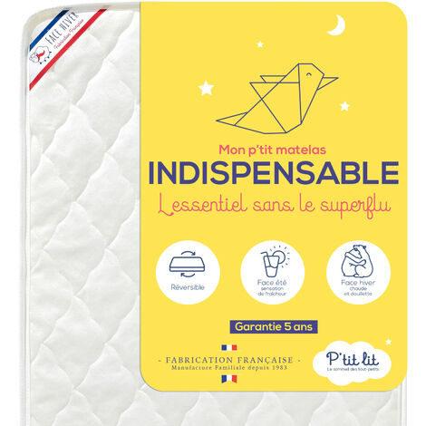 Matelas bébé 70x140 cm climatisé – Réversible 1 face été et 1 face hiver – Épaisseur 10 cm – Certification Oeko Tex® – Fabrication française – P'Tit Lit (1/5)