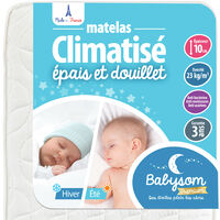 Matelas bébé climatisé réversible 70x140 cm – Face été ventilée et face hiver ouatinée – Épaisseur 10 cm – Anti-acarien et antibactérien – Babysom