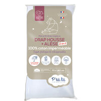 Protège matelas bébé 2 en 1 – Alèse imperméable 70x140 cm – 100% coton – Doublure respirante et silencieuse – Élastiquée pour matelas jusqu'à 12 cm – P'Tit Lit