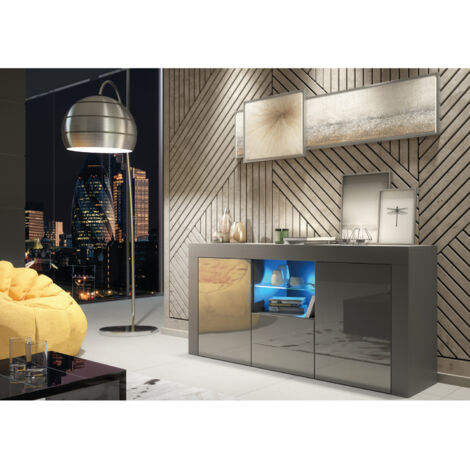 Sideboard 145cm Dark Grey Modern Stand Gloss Doors Creative Furniture