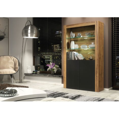 Spectrum Display Cabinet - Dark Oak with Black Matt Doors & LED  170cm