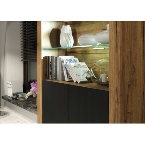 Spectrum Display Cabinet - Dark Oak with Black Matt Doors & LED  170cm