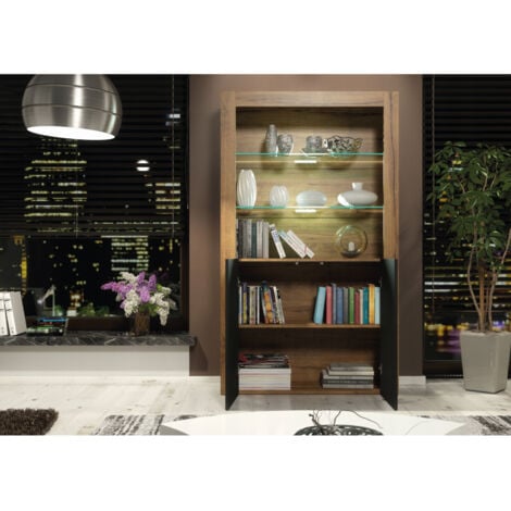Spectrum Display Cabinet - Dark Oak with Black Matt Doors & LED  170cm
