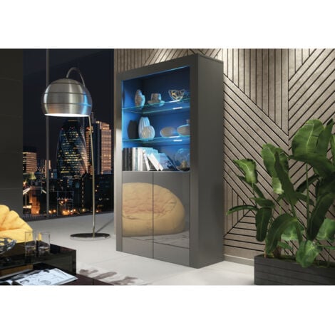Spectrum Display Cabinet - Dark Grey with Gloss Doors & LED  170cm
