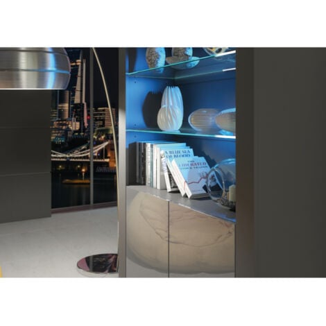 Spectrum Display Cabinet - Dark Grey with Gloss Doors & LED  170cm