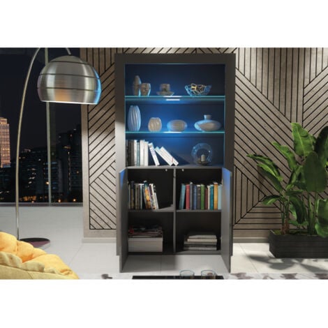 Spectrum Display Cabinet - Dark Grey with Gloss Doors & LED  170cm