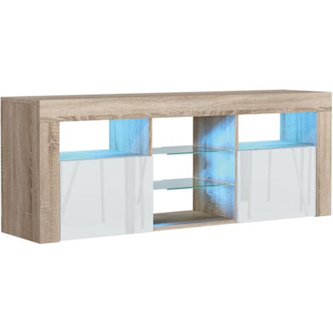 Pulse TV Unit - Oak with White Gloss Doors & LED  145cm