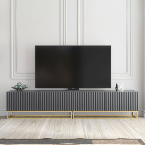 Ripple Duo TV Unit - Dark Grey Fluted Doors - 200cm (1/5)