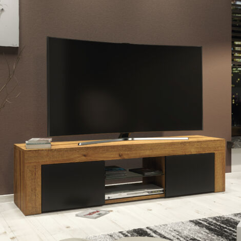 Loom TV Unit - Dark Oak with Black Matt Doors - 130cm