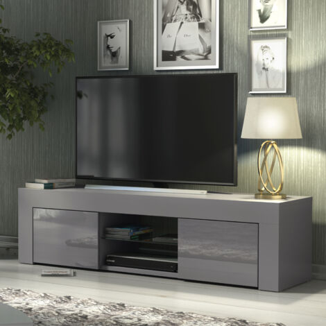 Loom TV Unit - Dark Grey with Gloss Doors - 130cm